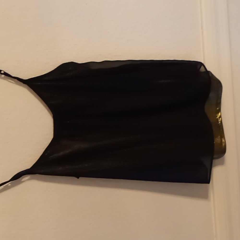 Express Petite Black Sheer w Gold Underlay Spaghetti Strap Shirt Petite XS